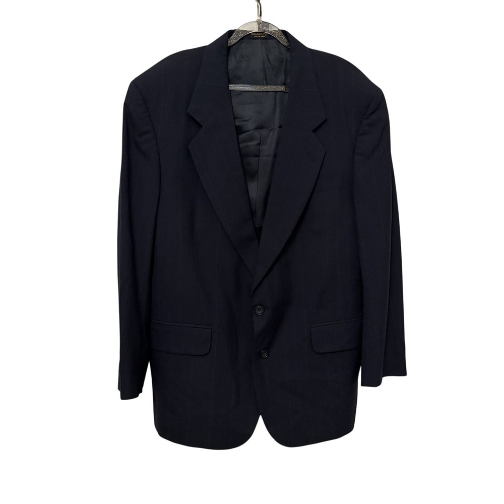 Oscar De La Renta Two Piece Pinstripe Navy Suit 46R Single Breasted Notch Lapel